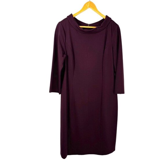 Talbots Career Midi Dress Plum High Neck Sheath 50s Modest Professional Size 12 - Picture 1 of 9